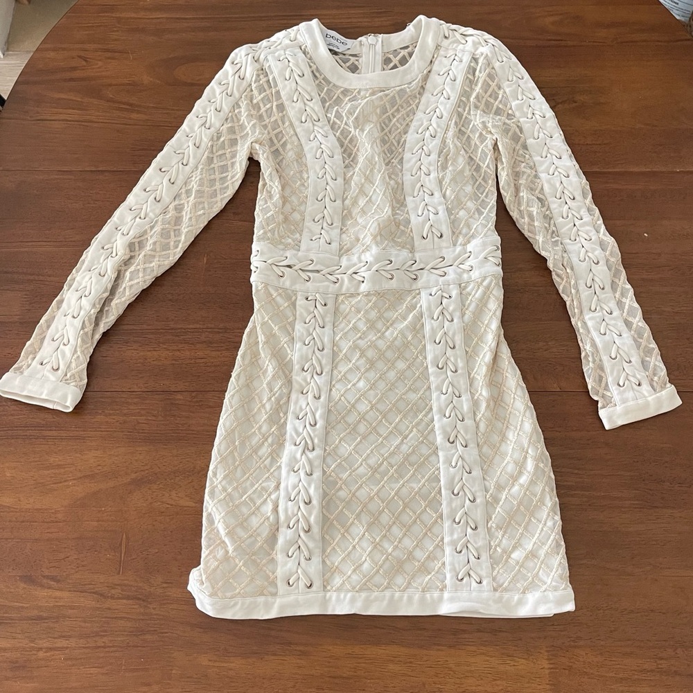 BEBE Mesh Cris-cross Long Sleeve Dress